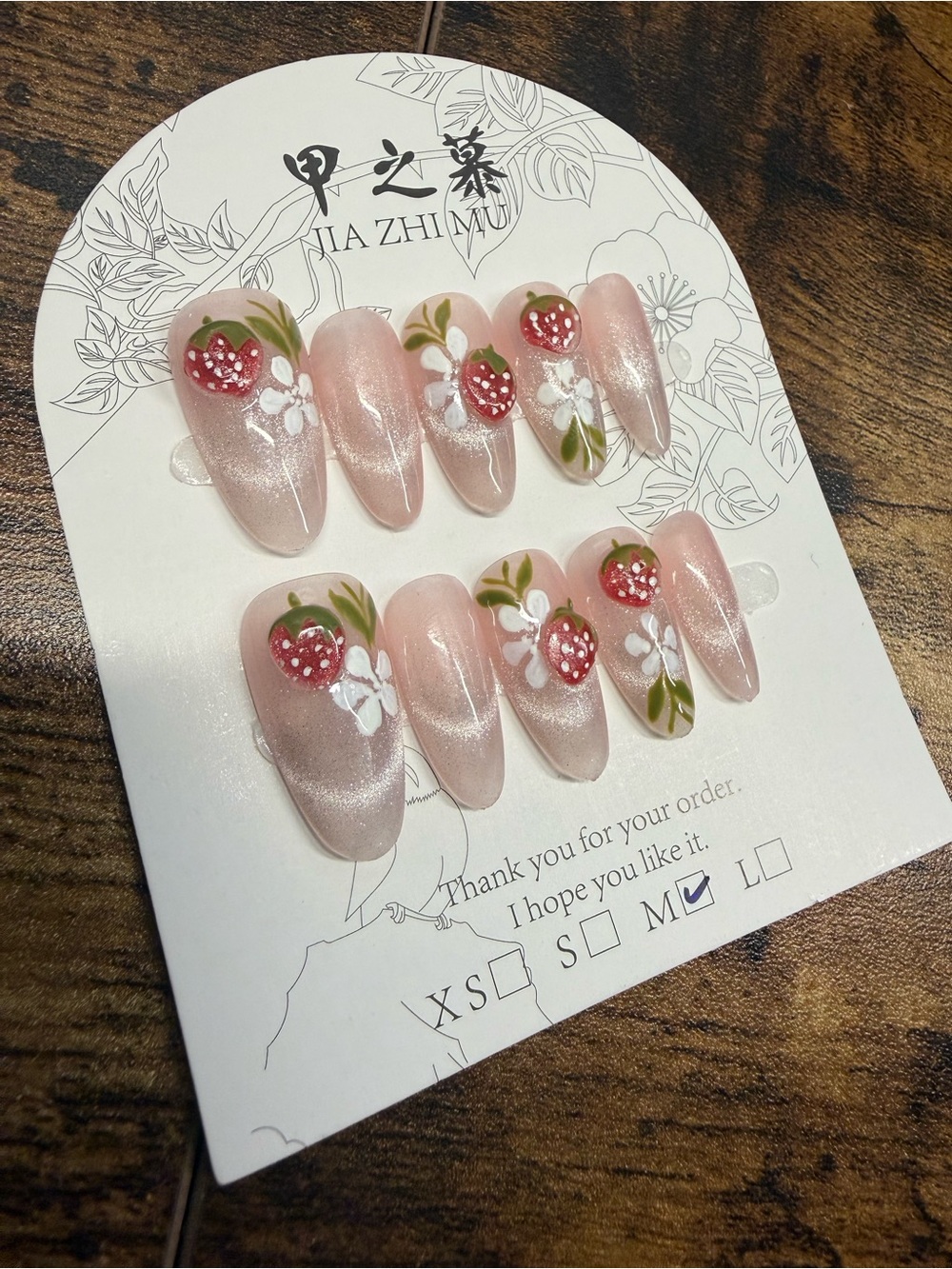 3D 🍓 Strawberry Blossom Press-On Nails – Medium Size 🍓